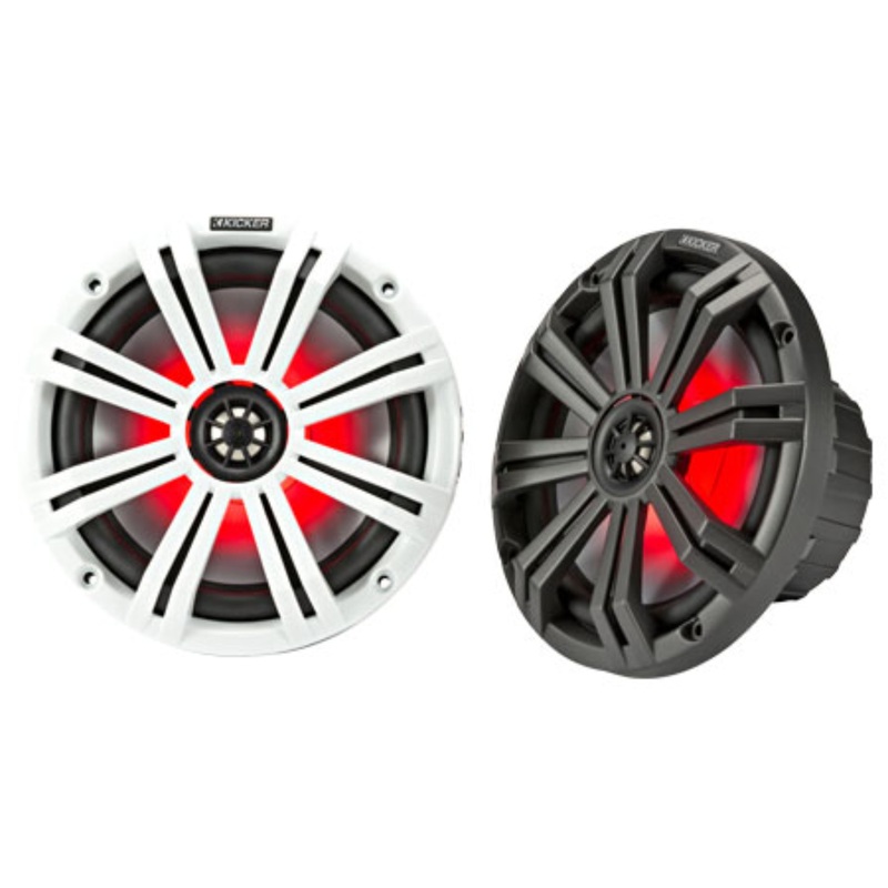 Kicker 8″ RGB Coaxial Marine Speakers 300W Peak 4Ohm Black White Grilles 45KM84L