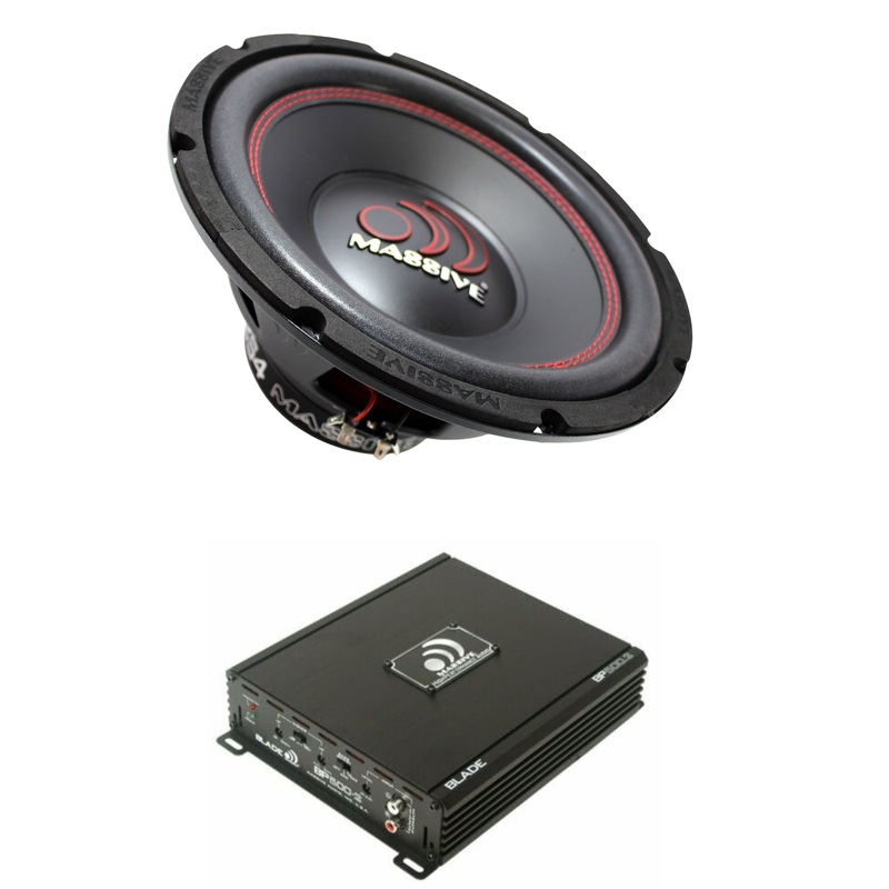 Massive Audio 12″ 500W 4 Ohm Subwoofer ECO12S4 + 2 Channel Amplifier Package