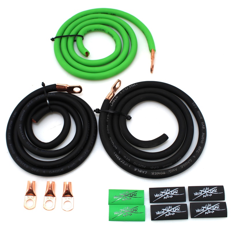 Sky High Car Audio 4GA OFC BIG 3 Battery Upgrade Kit Green Power Black Ground
