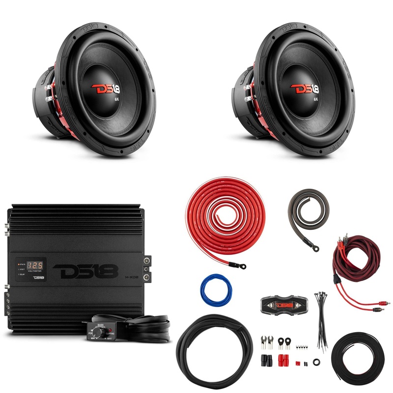 DS18 2500 Watt EXL-X12.4D Subwoofer H-KO2 2000 Watt Amplifier and Wiring Kit Combo