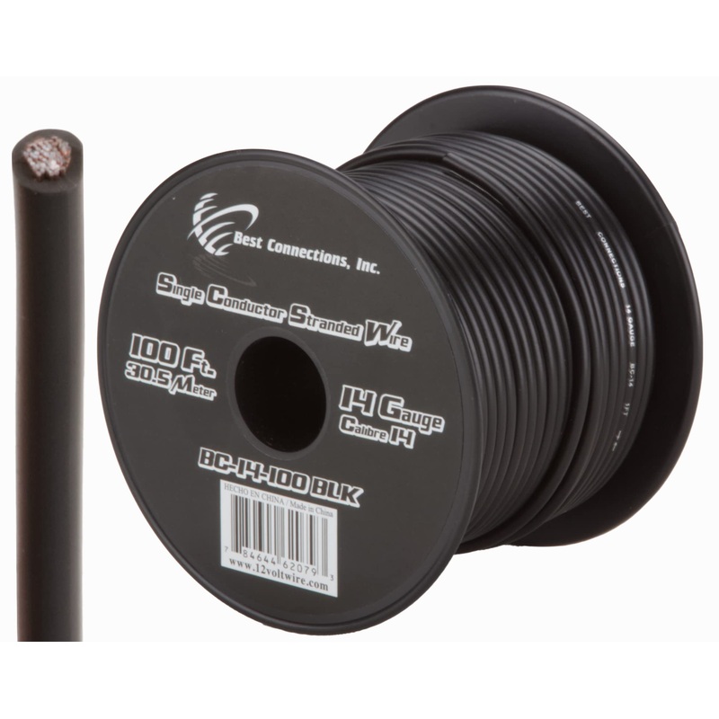 14 GA 100 FT Roll Black Stranded Spool of CCA Primary Power Ground  Wire Cable