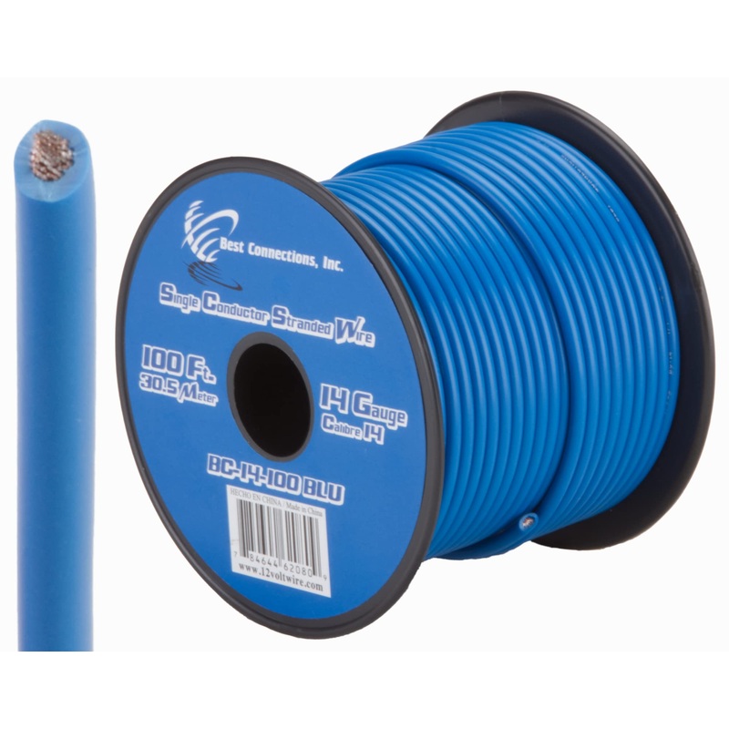 14 GA 100 FT Roll Blue Stranded Spool of CCA Primary Power Ground  Wire Cable