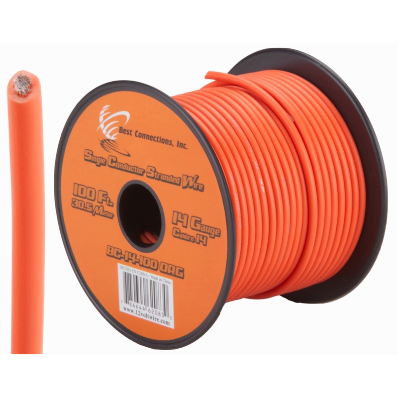 14 GA 100 FT Roll Orange Stranded Spool of CCA Primary Power Ground  Wire Cable