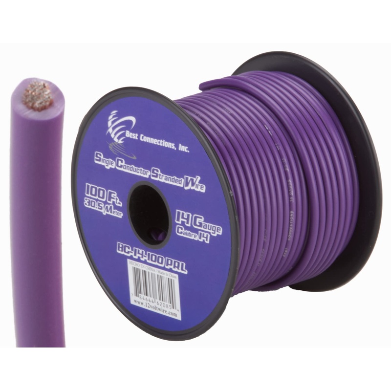 14 GA 100 FT Roll Purple Stranded Spool of CCA Primary Power Ground  Wire Cable