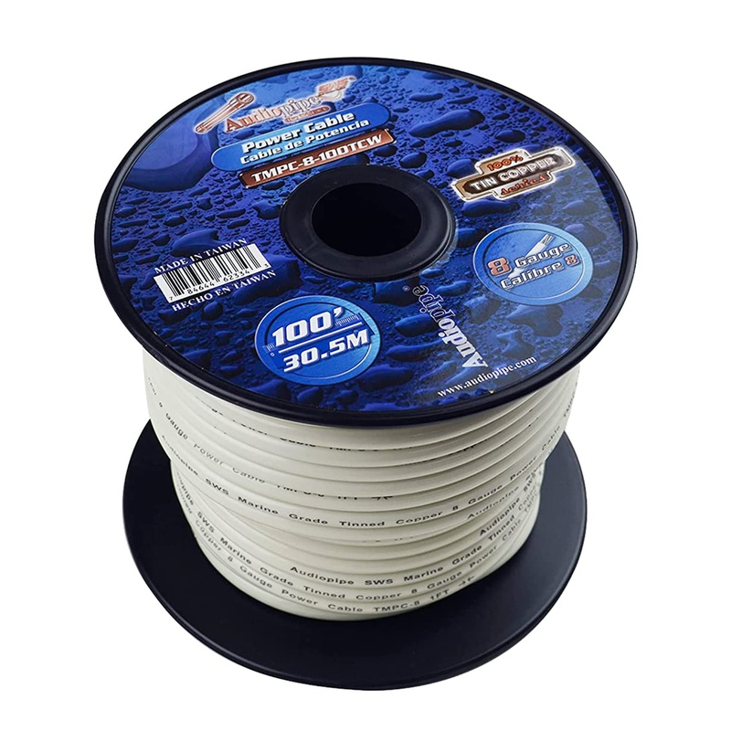 Audio Pipe 8 GA Stranded OFC Tinned Copper Marine Power/Ground Wire White Lot White Full Spool