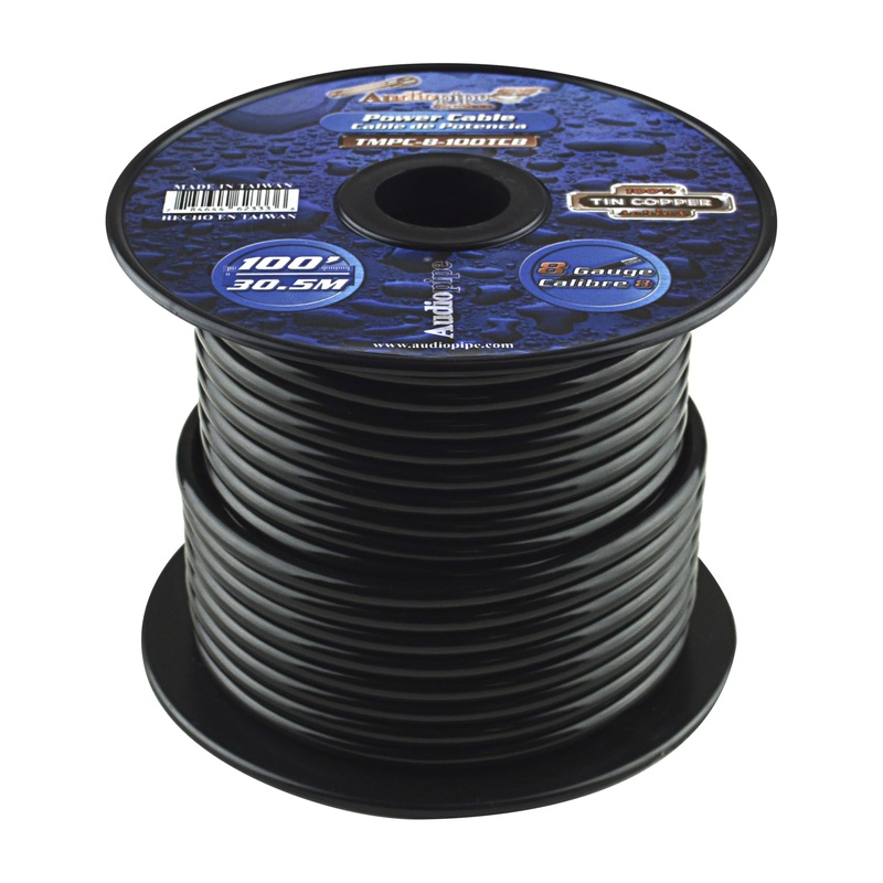 Audiopipe 8 GA Stranded OFC Tinned Copper Marine Power/Ground Wire Black Lot Black Full Spool