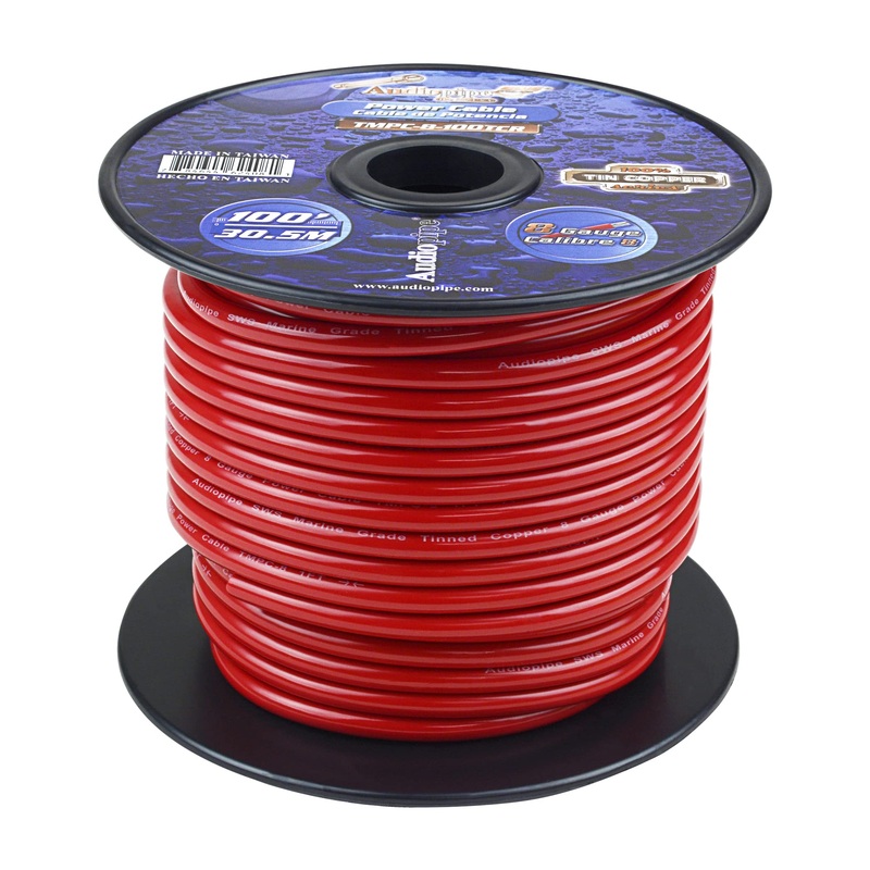 Audiopipe 8 GA Stranded OFC Tinned Copper Marine Power/Ground Wire Red Lot Red Full Spool