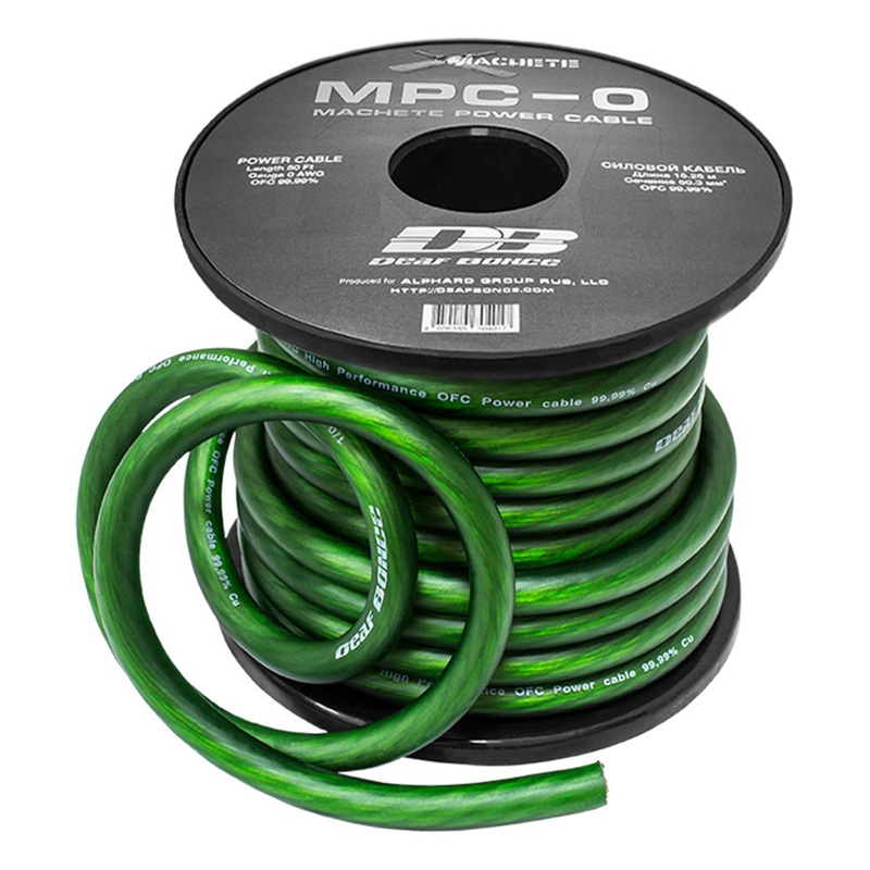 Deaf Bonce Car Audio 0 AWG Oxygen Free Copper Power/Ground Wire Green Lot 10 Foot Coil