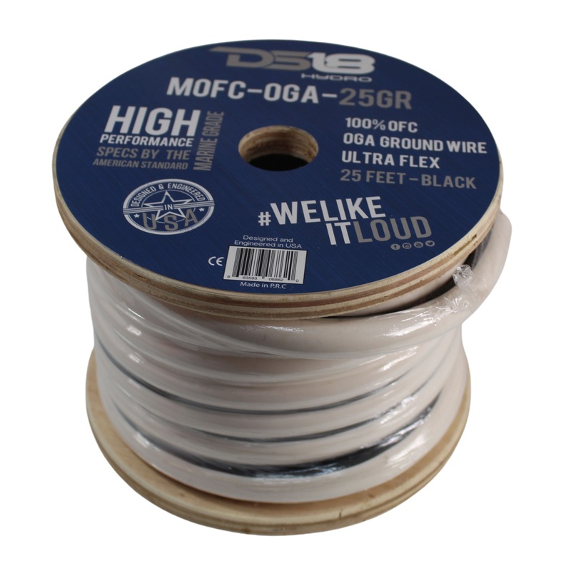DS18 0 AWG OFC Tinned Copper Marine Power/Ground Wire White/Black Stripe Lot 10 Foot Coil
