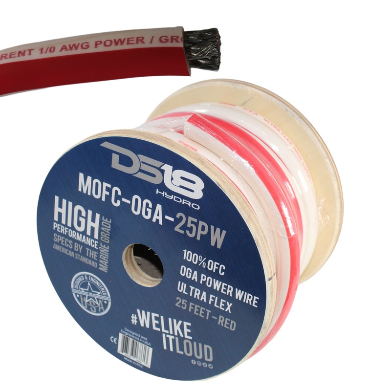 DS18 0 AWG OFC Tinned Copper Marine Power Wire White/Red Stripe Lot 10 Foot Coil