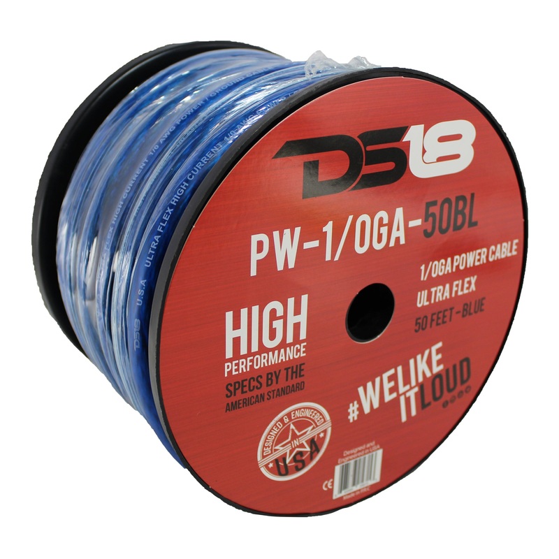 DS18 Car Audio 1/0 AWG Copper Clad Aluminum CCA Power/Ground Wire Blue Lot 10 Foot Coil