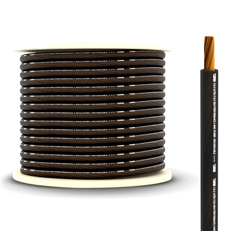 DS18 Car Audio 4 AWG 100% Oxygen Free Copper Power/Ground Wire Black Lot 10 Foot Coil