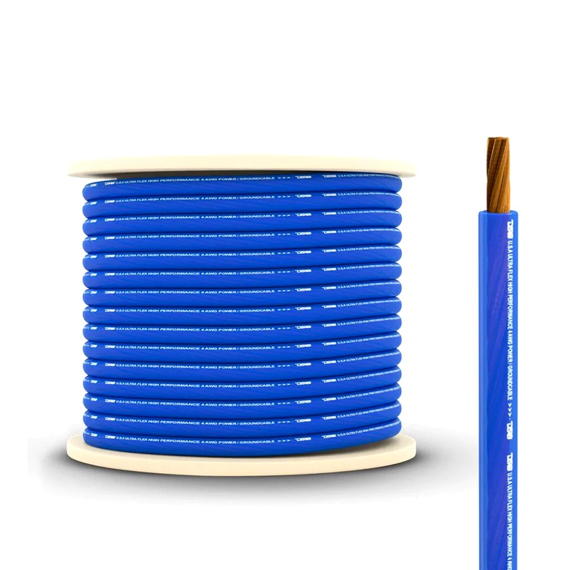 DS18 Car Audio 4 AWG 100% Oxygen Free Copper Power/Ground Wire Blue Lot 10 Foot Coil