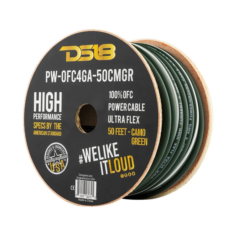 DS18 Car Audio 4 AWG 100% Oxygen Free Copper Power/Ground Wire Camo Green Lot 10 Foot Coil
