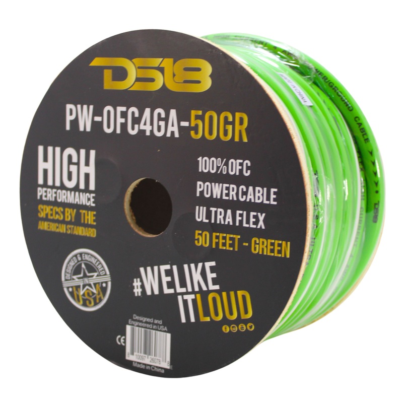 DS18 Car Audio 4 AWG 100% Oxygen Free Copper Power/Ground Wire Neon Green Lot 10 Foot Coil