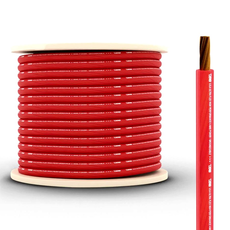 DS18 Car Audio 4 AWG 100% Oxygen Free Copper Power/Ground Wire Red Lot 10 Foot Coil