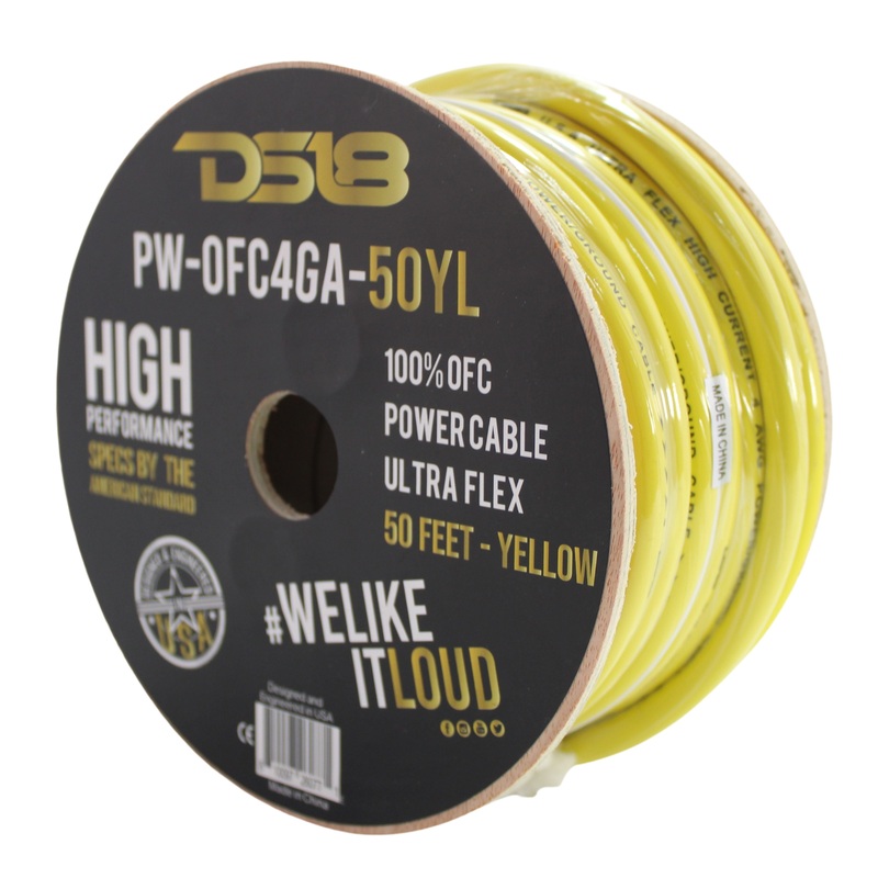 DS18 Car Audio 4 AWG 100% Oxygen Free Copper Power/Ground Wire Yellow Lot 10 Foot Coil