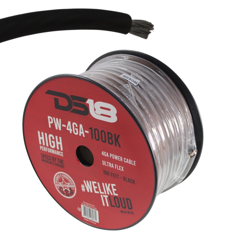 DS18 Car Audio 4 AWG Copper Clad Aluminum CCA Power/Ground Wire Black Lot 10 Foot Coil
