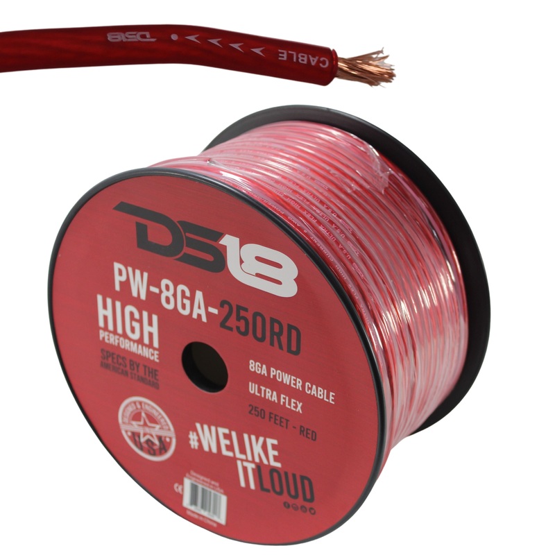 DS18 Car Audio 8 AWG Copper Clad Aluminum Power/Ground Wire Red Lot 10 Foot Coil