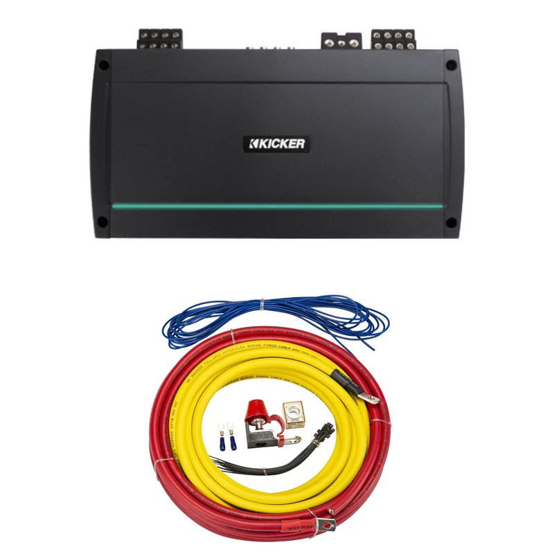 Kicker Full Range 8 Channel Marine Amplifier Class D 1200W Peak 2 Ohm + Install Kit