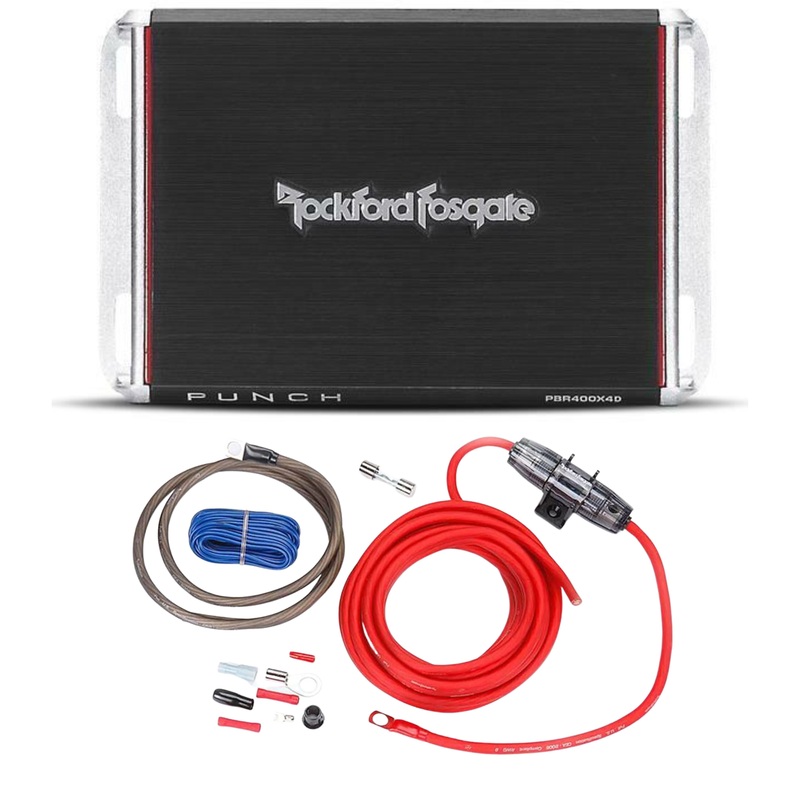 Rockford Fosgate 4 Channel 400W Full Range Class D Amp PBR400X4D + Install Kit