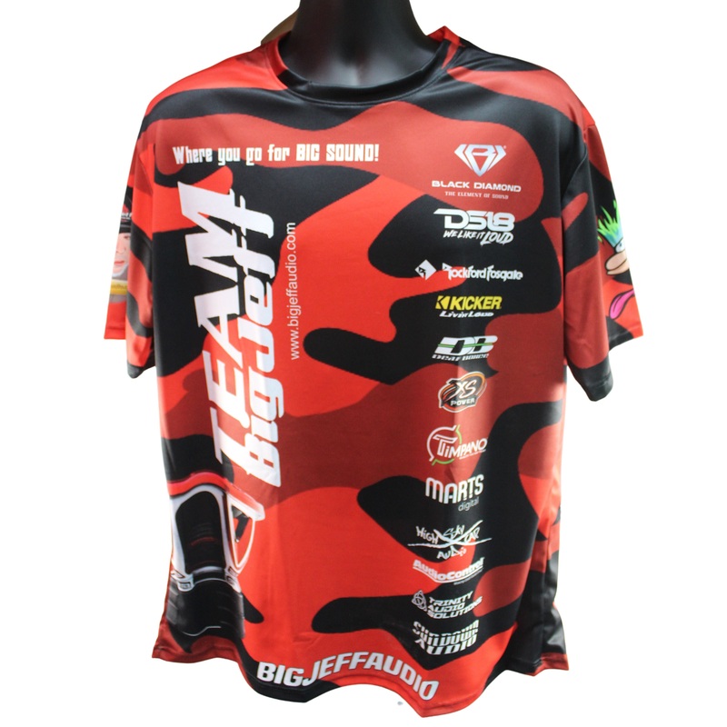 Big Jeff Audio Team Red/Black Camo Full Color T-Shirts Small
