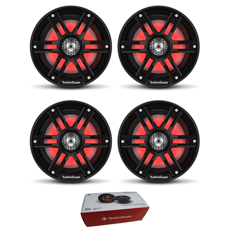 Two Pair of Rockford Black 6.5″ 2400W 4 Ohm Color Optix Marine 2 Way M2-65B
