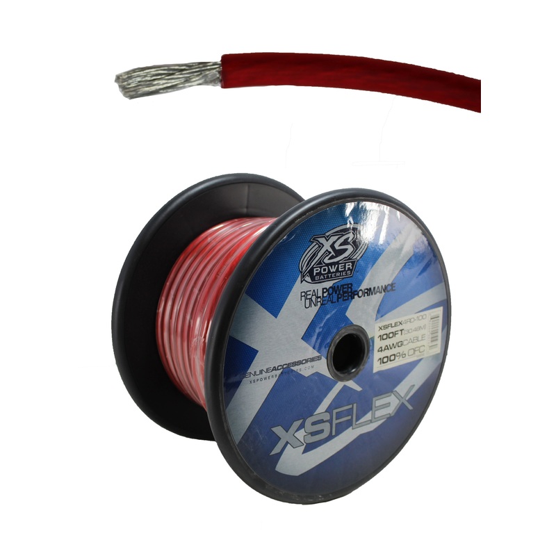 XS Power 4 AWG 100% Oxygen Free Copper XS Flex Power/Ground Wire Red Lot 10 Foot Coil