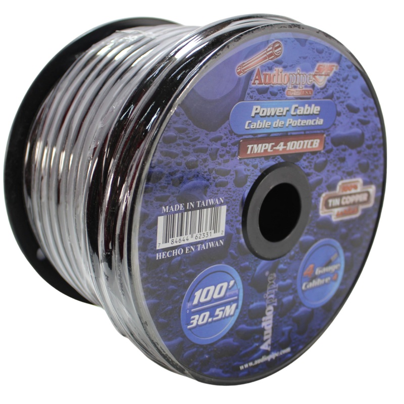 Audiopipe 4 GA Stranded OFC Tinned Copper Marine Power/Ground Wire Black Lot Black 10 Foot Coil