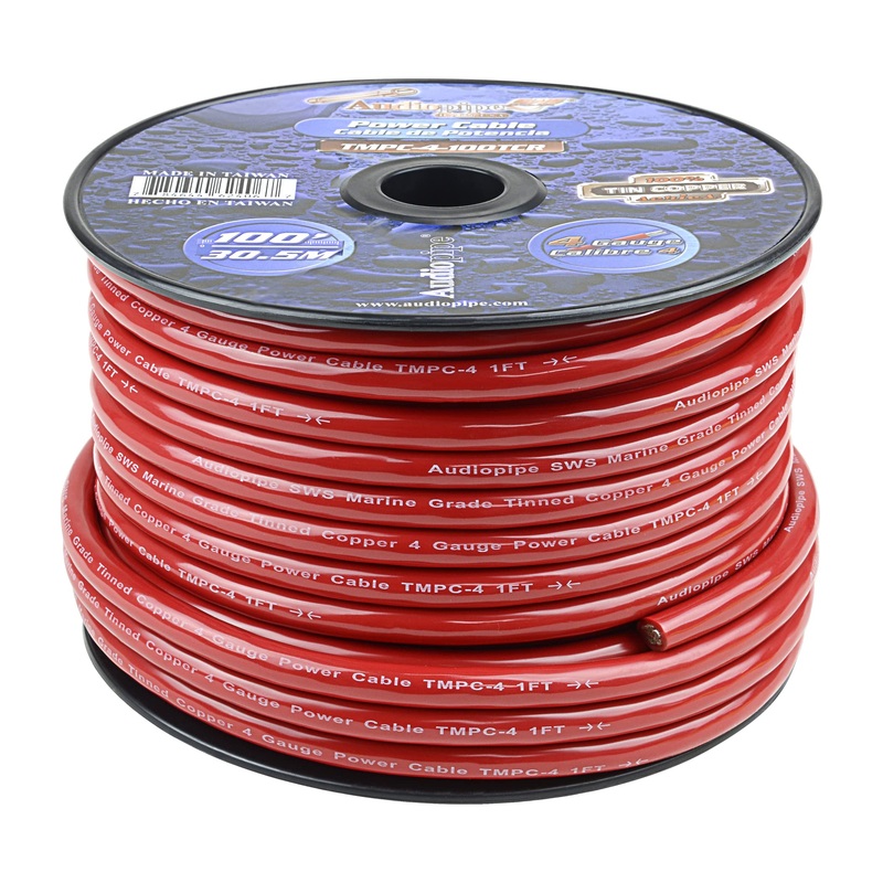 Audiopipe 4 GA Stranded OFC Tinned Copper Marine Power/Ground Wire Red Lot Red 10 Foot Coil