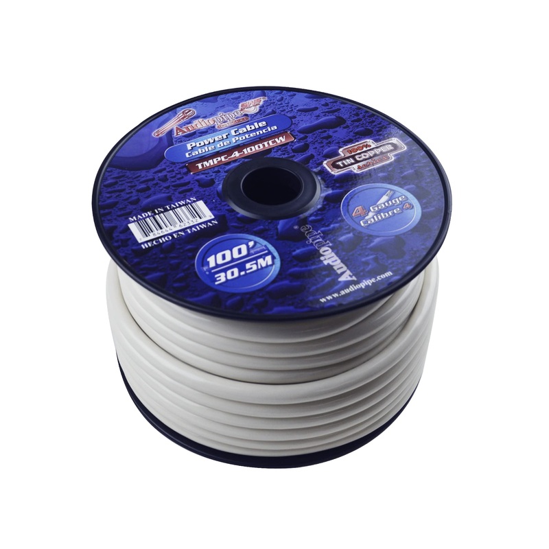 Audiopipe 4 GA Stranded OFC Tinned Copper Marine Power/Ground Wire White Lot White 10 Foot Coil