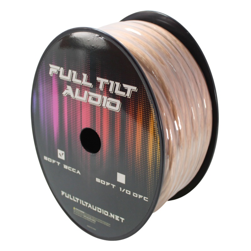 Full Tilt Audio 1/0 Gauge Copper Clad Aluminum Power/Ground Wire Clear Lot 10 Foot Coil