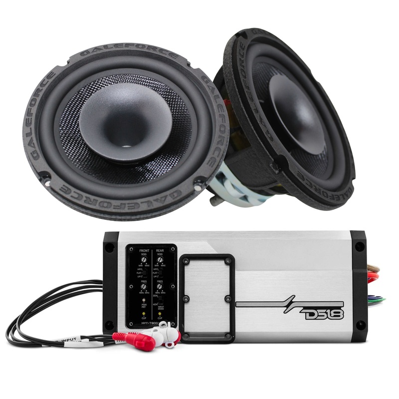 GaleForce Audio 2x F-3 6.5″ Hybrid Speakers with DS18 Marine 4 Channel NVY Amp