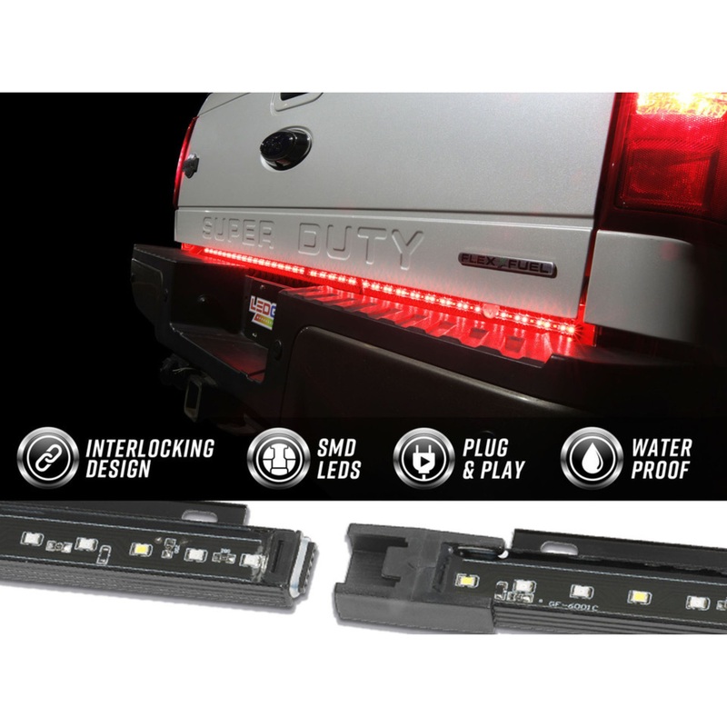 LEDGlow 2pc 60″ Truck Tailgate Red LED Light Bar with White Reverse Lights IP68