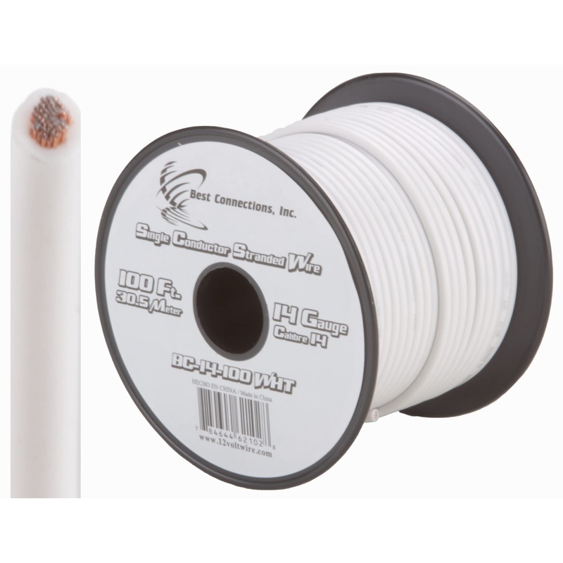 14 GA 100 FT Roll White Stranded Spool of CCA Primary Power Ground  Wire Cable