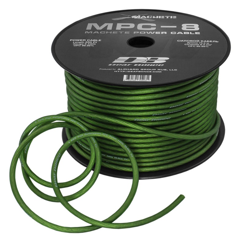 Deaf Bonce Car Audio 8 AWG Oxygen Free Copper Power/Ground Wire Green Lot 10 Foot Coil