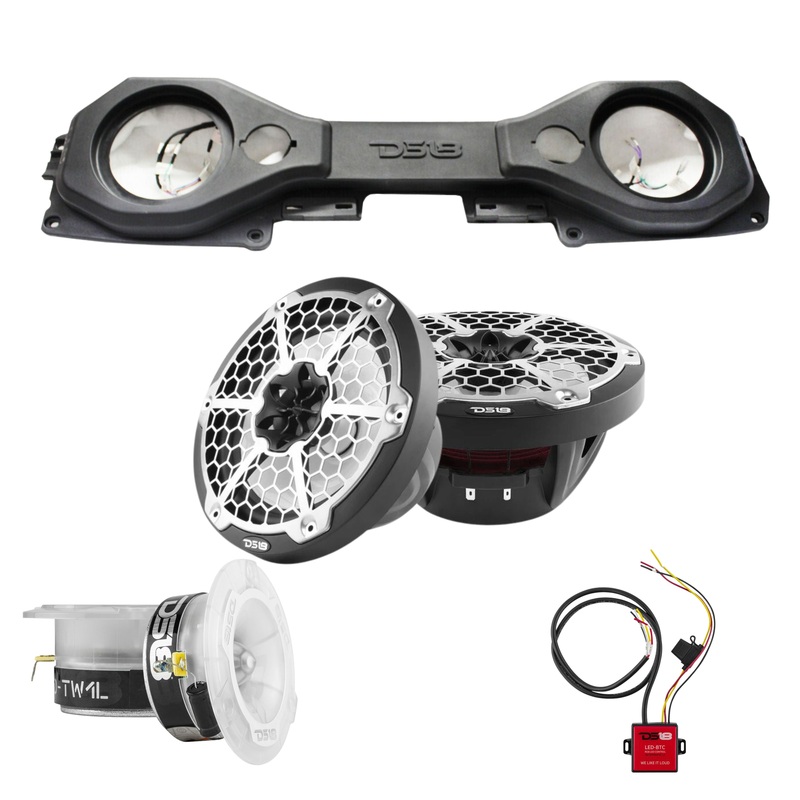 DS18 8″Jeep JL Sound Bar Package w/ Marine Speakers/Tweeters/RGB LED Controller Black Metal Grille