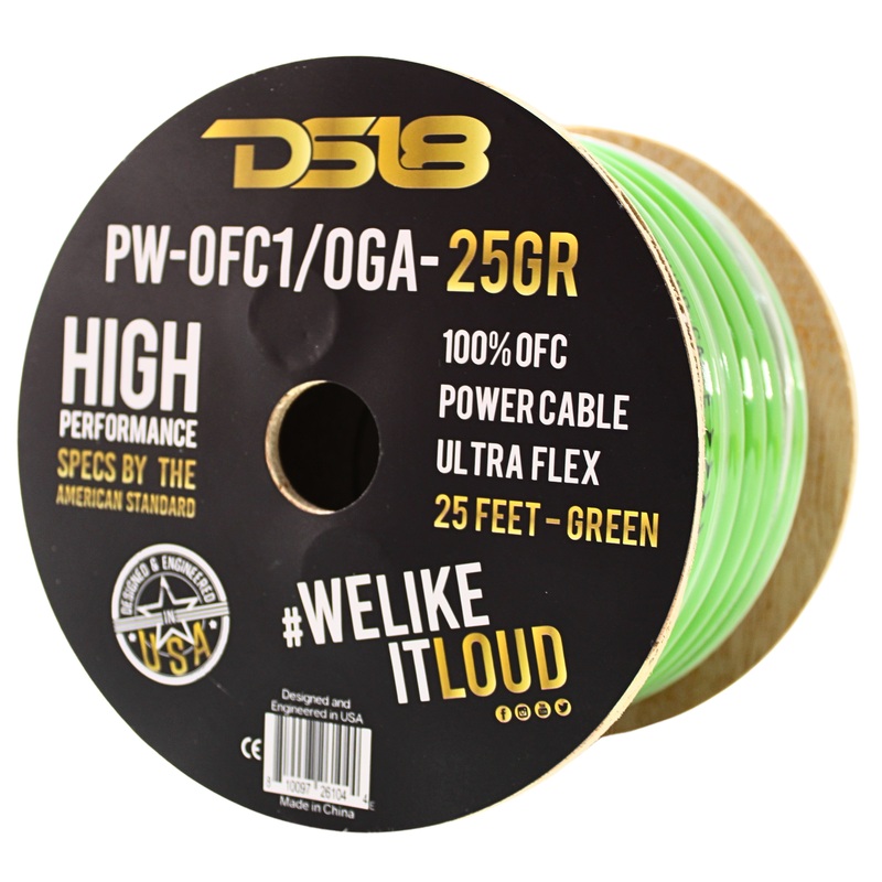 DS18 DS-PWOFC-0GA Ultra Flex 100% OFC 0GA Ground Power Cable Wire Neon Green Lot 10 Foot Coil