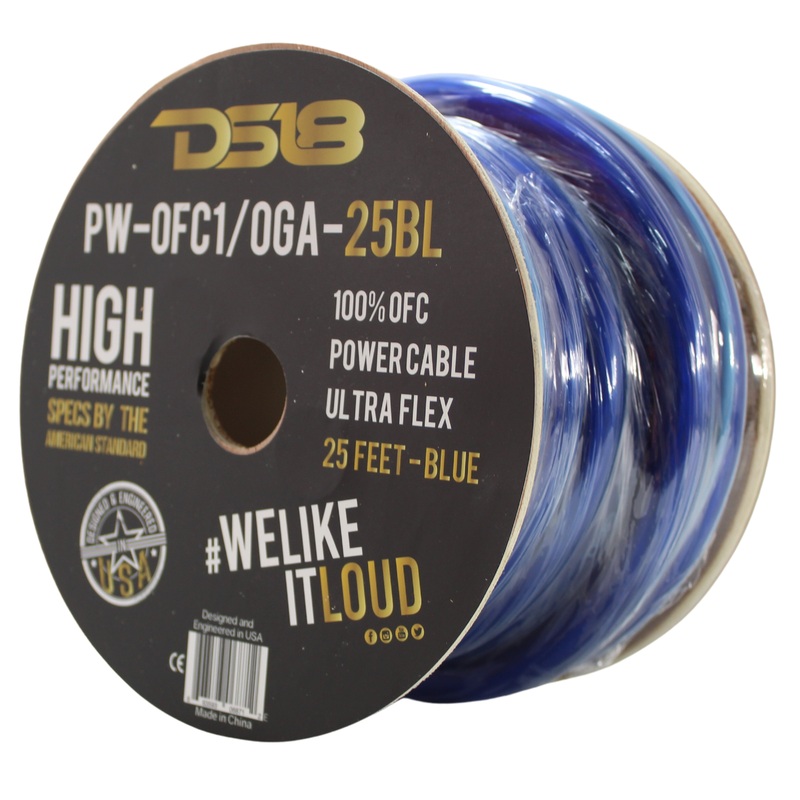 DS18 DS-PWOFC-0GABL Ultra Flex 100% OFC 0GA Ground Power Cable Wire Blue Lot 10 Foot Coil