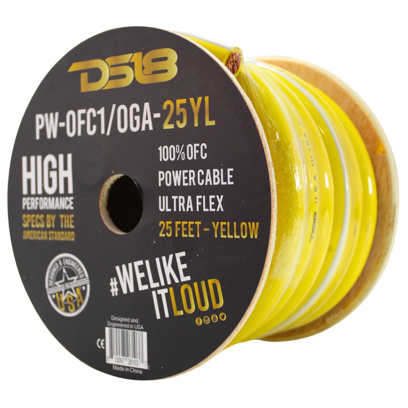 DS18 DS-PWOFC-0GAYL Ultra Flex 100% OFC 0GA Ground Power Cable Wire Yellow Lot 10 Foot Coil