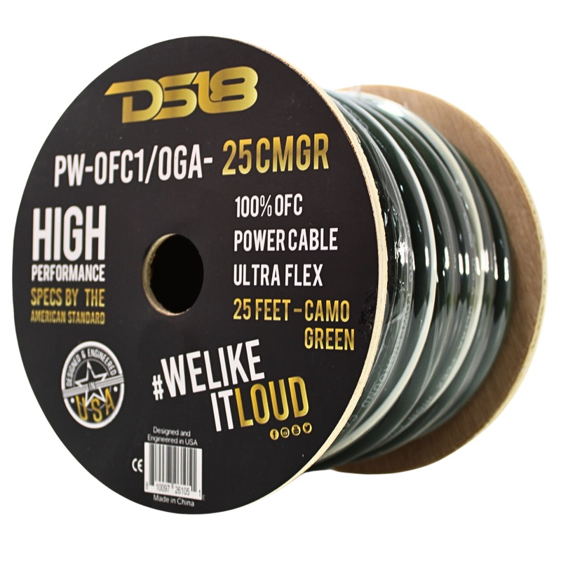 DS18 DS-PWOFC-0GCMGR Ultra Flex OFC 0GA Ground Power Cable Wire Camo Green Lot 10FT