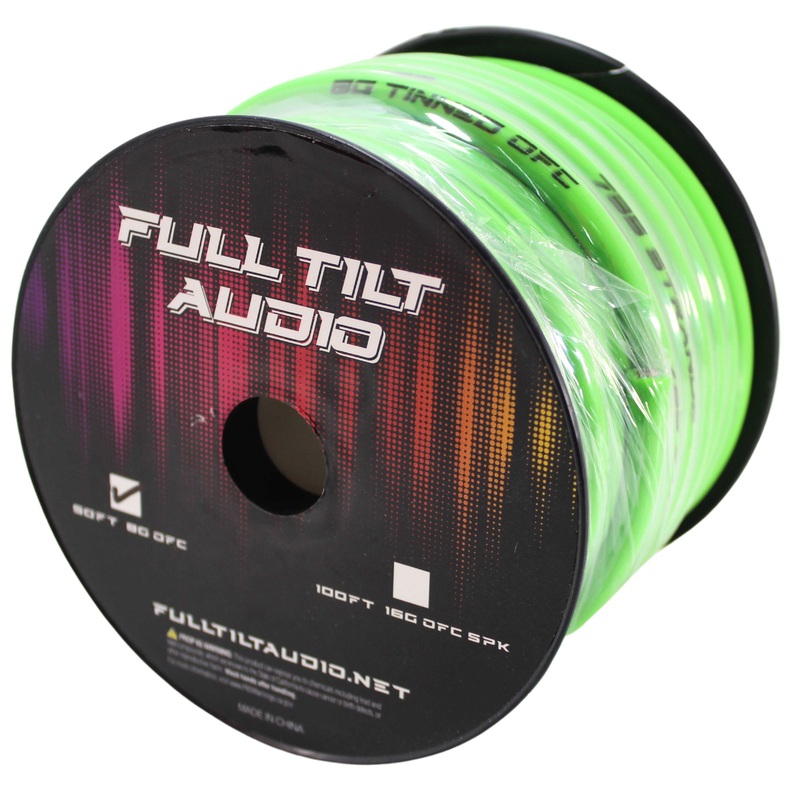 Full Tilt Audio 8 Gauge Tinned OFC Power/Ground Wire Lime Green Lot 10 Foot Coil