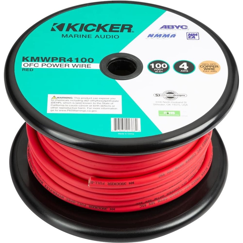 Kicker Marine 4 Gauge Tinned OFC Oxygen Free Copper Power/Ground Wire Red Lot 10 Foot Coil