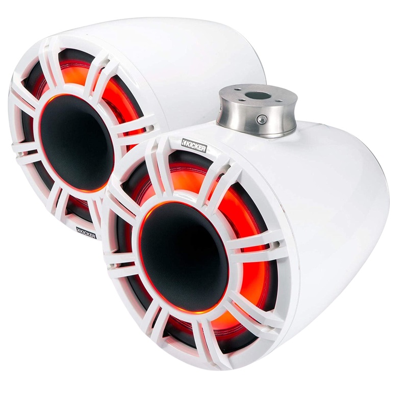 Kicker Pair of White 9″ 600W HLCD Marine Wake Tower Speakers 47KMFC9W