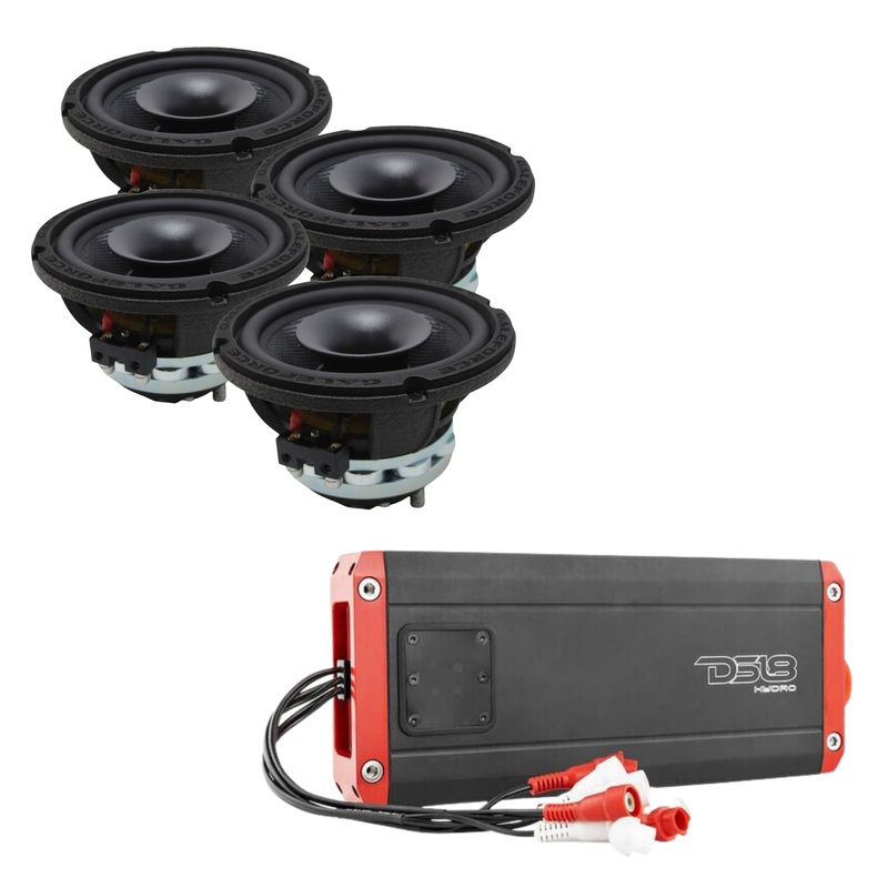 4x Galeforce 6.5″ 400W Marine Speaker + DS18 4 Channel 2100W Marine Amplifier
