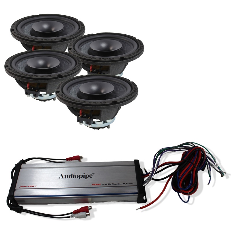 4x Galeforce 8″ 450W Marine Speaker + Audiopipe 4 Channel 1000W Amplifier
