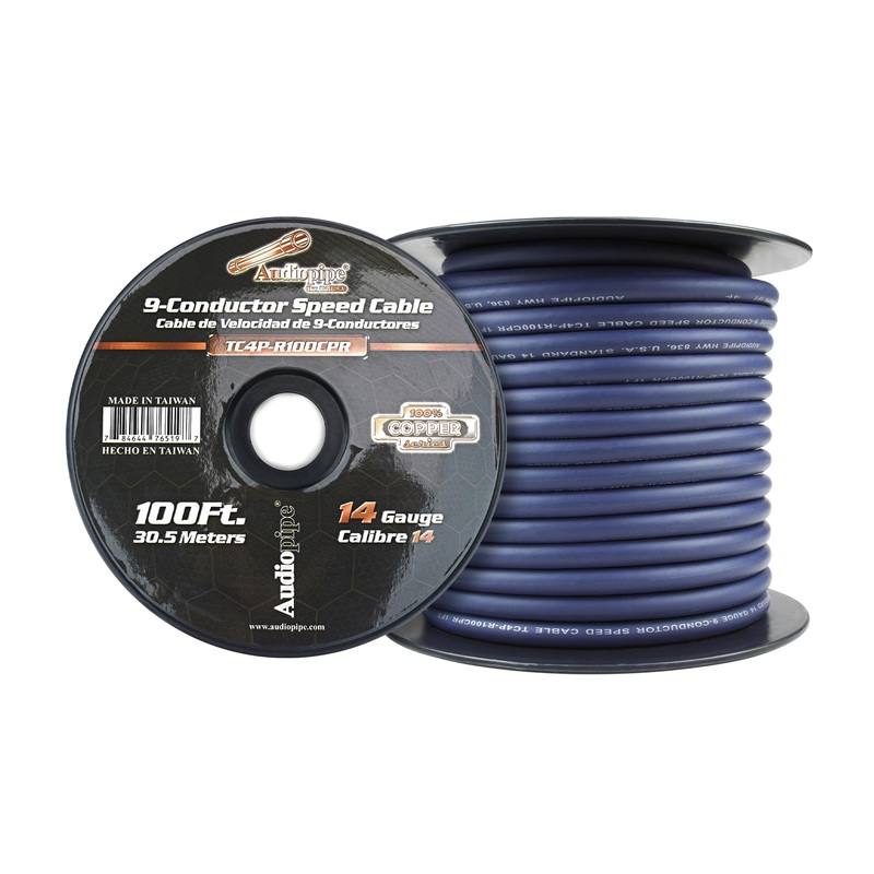 Audiopipe 14 GA 9-Conductor 100% Copper Speed-Cable Wire Blue TC4P-R100CPR 10 Foot Coil