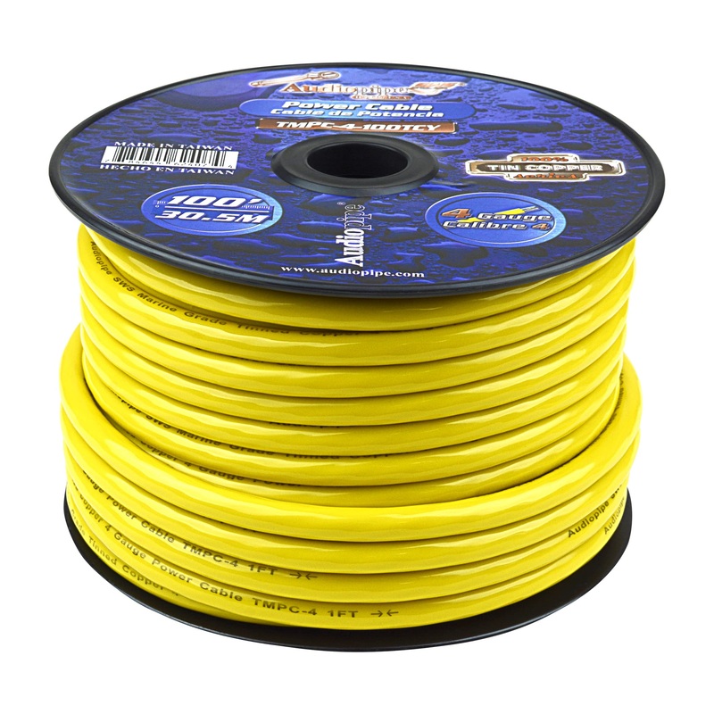 Audiopipe 4 GA Stranded OFC Tinned Copper Marine Power/Ground Wire Yellow Lot Yellow 10 Feet