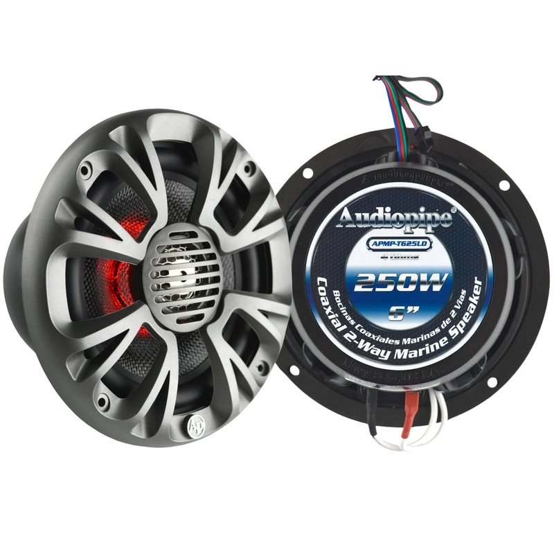 Audiopipe 6 Inch 125W 2-Way Coaxial Marine Speaker w/ LED Pair APMP-T625LD