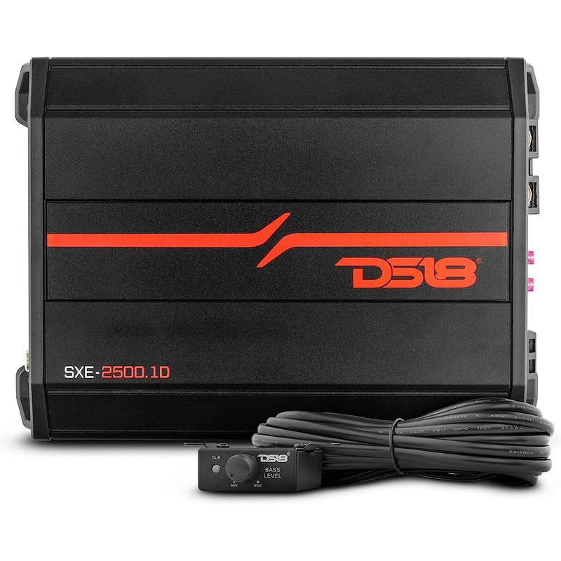 DS18 SXE-2500.1D/BK/RD CAR AUDIO 2500W MAX MONOBLOCK SUBWOOFER CLASS-D AMPLIFIER Black
